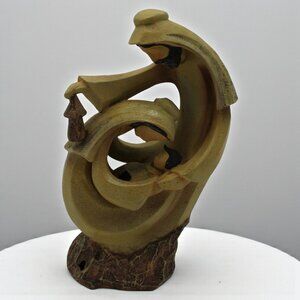 Nativity Scene Holy Family Abstract Sculpture Curved Resin Art Piece With Rustic